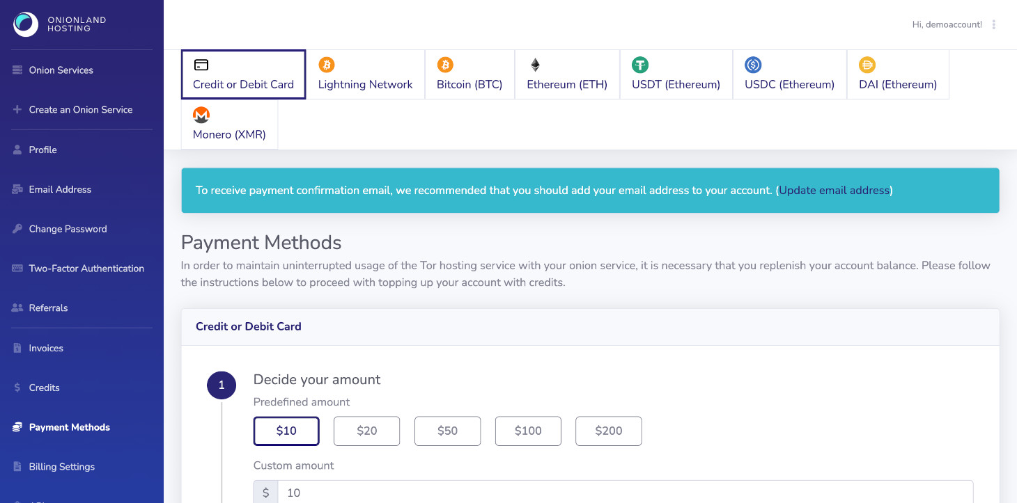 Navigate to Payment Methods Tab.