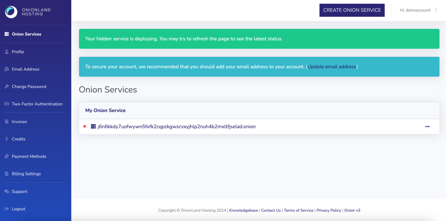 You will be redirected to the Onion Services page.