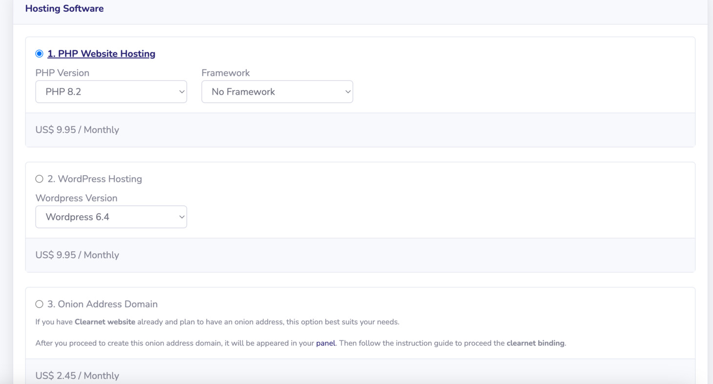 The basic tor hosting fee displayed on our customer portal