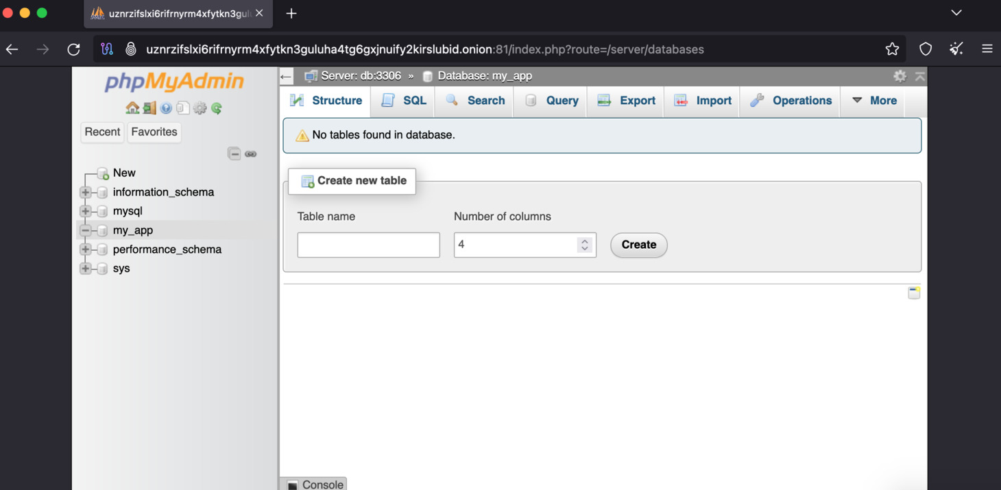 Then, it will redirect you to the database tables screen.