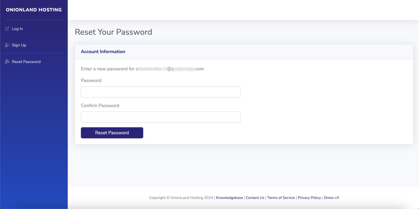 Enter the new password for your account, and enter again to confirm your new password