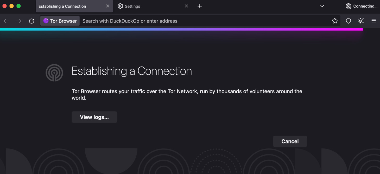 The first time you launch the Tor Browser, connection to the Tor network must be established. This can be achieved by clicking the Connect button found on the browser's interface.